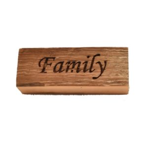 Reclaimed barnwood sign that reads, "Family".