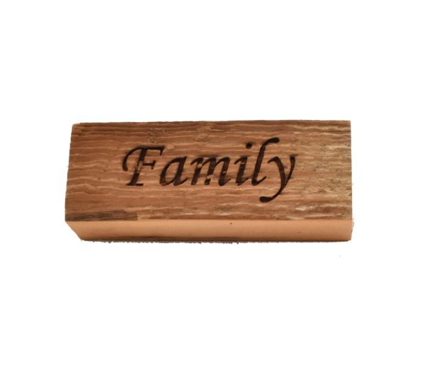 Reclaimed barnwood sign that reads, "Family".