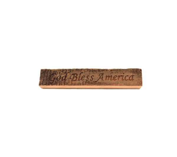 Reclaimed barn wood block sign that reads, "God Bless America".