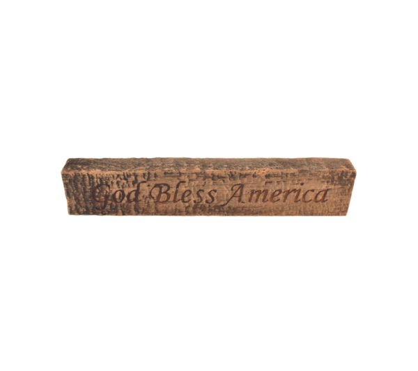 Reclaimed barn wood block sign that reads, "God Bless America".