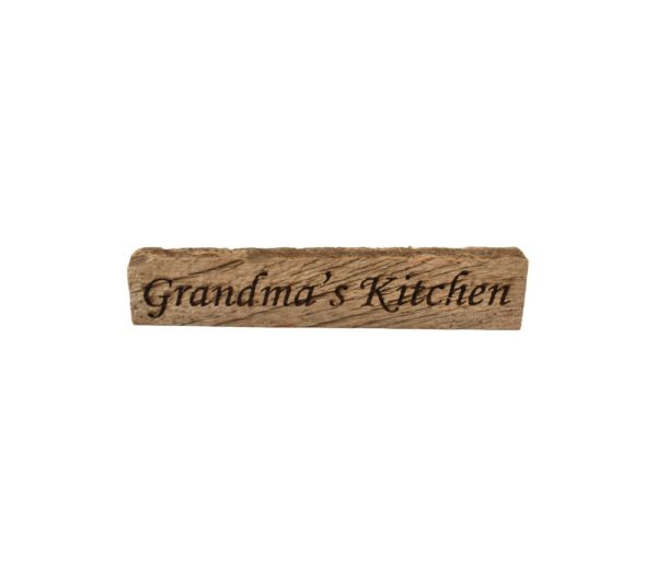 Reclaimed barn wood block sign that reads, "Grandma's Kitchen".