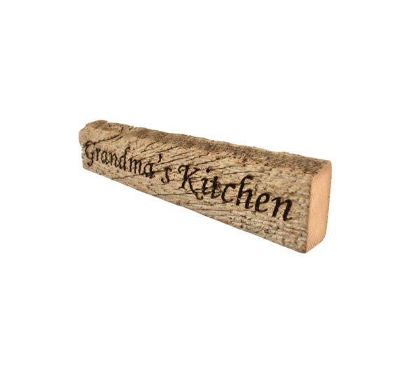 Reclaimed barn wood block sign that reads, "Grandma's Kitchen".