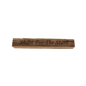 Reclaimed barn wood block sign that reads, "Shoot For The Stars".