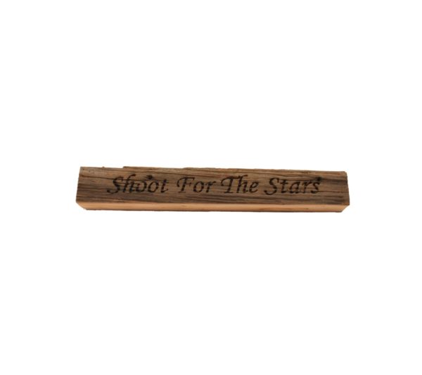 Reclaimed barn wood block sign that reads, "Shoot For The Stars".