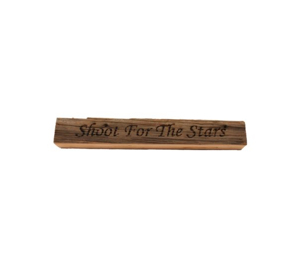 Reclaimed barn wood block sign that reads, "Shoot For The Stars".