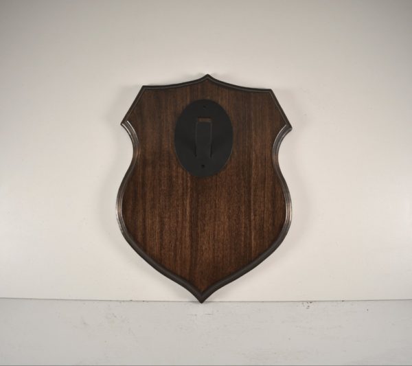 Shield plaque with skull hanger.