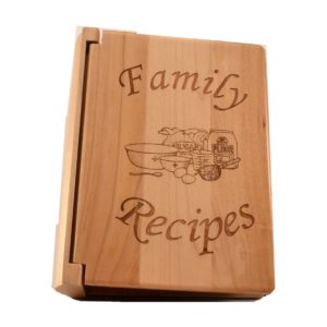 Custom engraved recipe book cover.