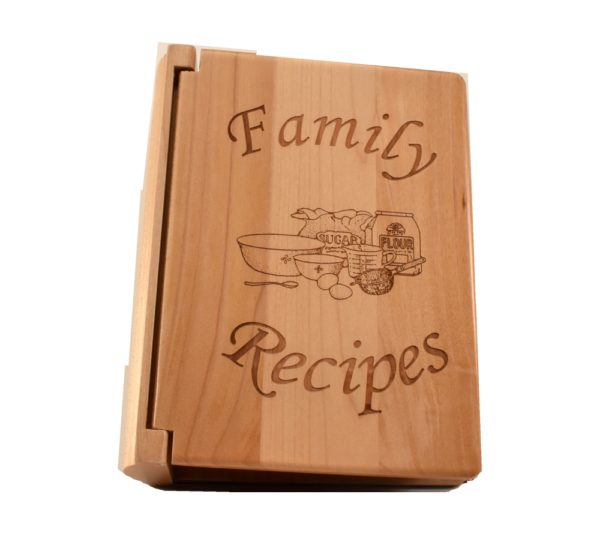 Custom engraved recipe book cover.