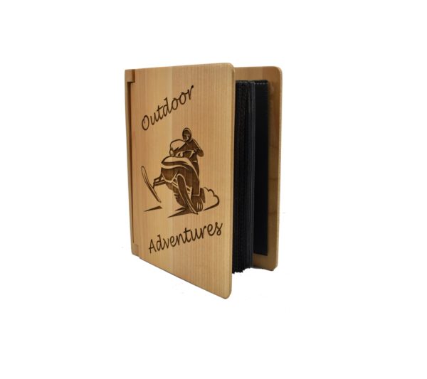 Personalized three ring wooden photo album.