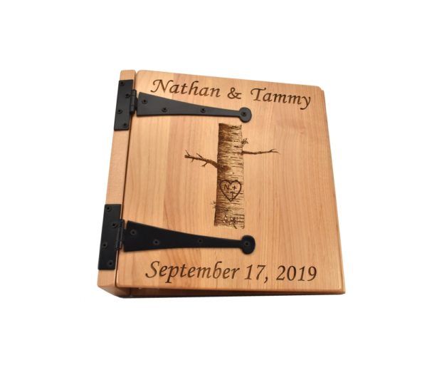 Personalized three ring wooden photo album.