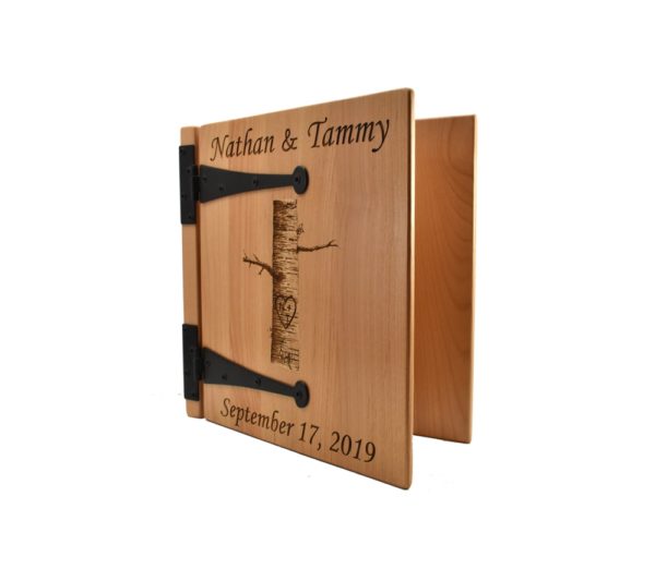 Personalized three ring wooden photo album.