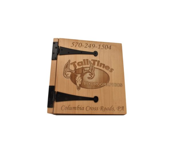 Personalized three ring wooden photo album.