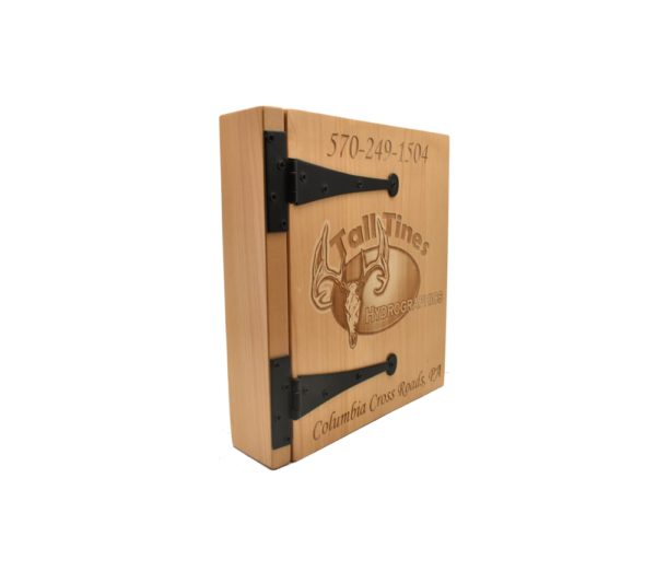 Personalized three ring wooden photo album.