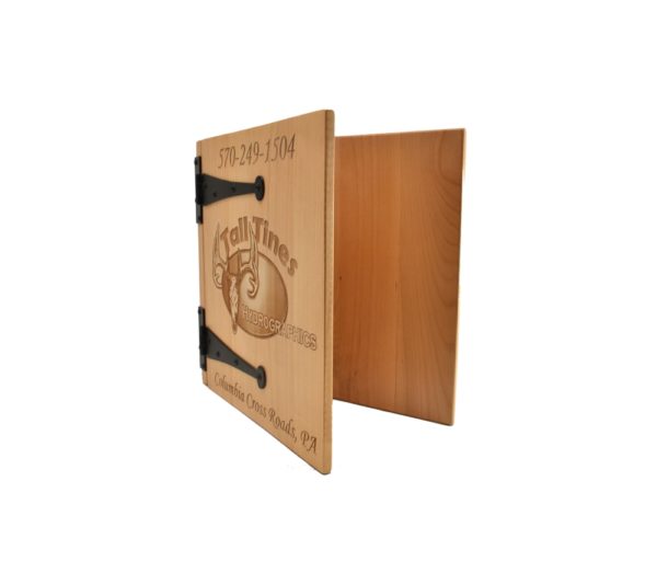 Personalized three ring wooden photo album.