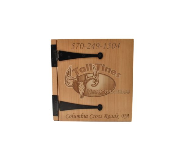 Personalized three ring wooden photo album.