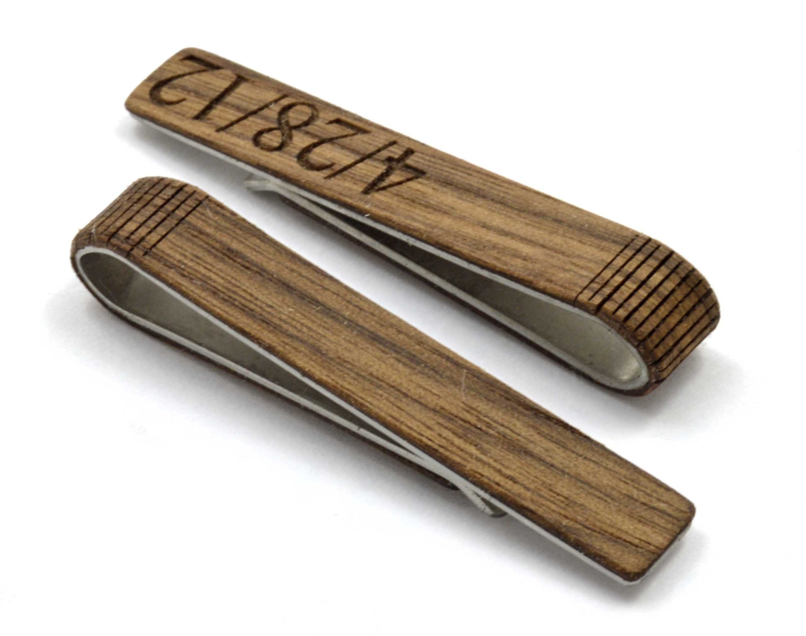 Wooden Accessories Company Wooden Tie Clips with Laser Engraved Ammunition Belt Design Cherry Wood Tie Bar Engraved in The USA 