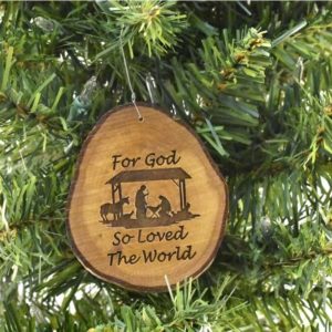 For God So Loved The World Nativity Rustic Wood Ornament