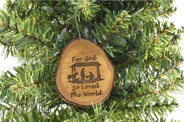 For God So Loved The World Nativity Rustic Wood Ornament