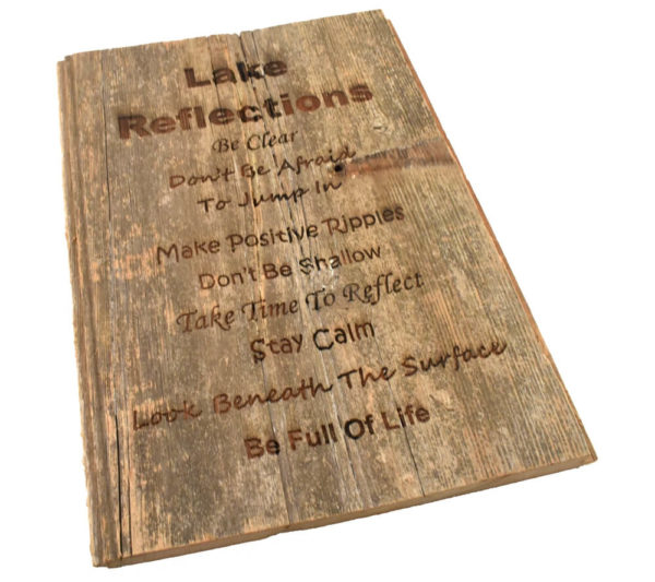 Lake Reflections Barnwood Sign