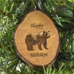 Happy Holidays Bear Rustic Wood Ornament