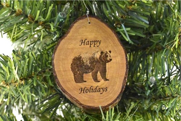 Happy Holidays Bear Rustic Wood Ornament