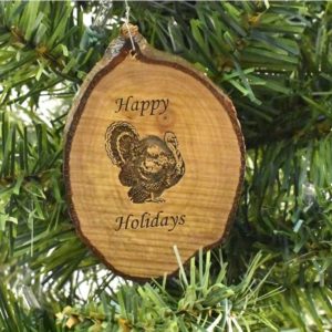 Happy Holidays Turkey Rustic Wood Ornament