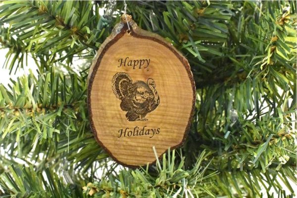 Happy Holidays Turkey Rustic Wood Ornament