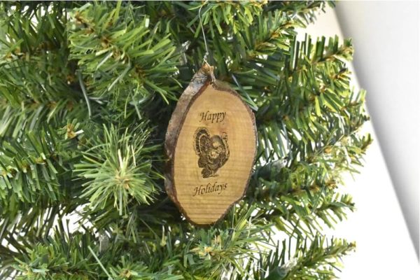 Happy Holidays Turkey Rustic Wood Ornament