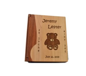 Personalized wooden photo album cover.