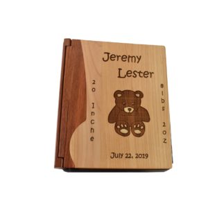 Personalized wooden photo album cover.