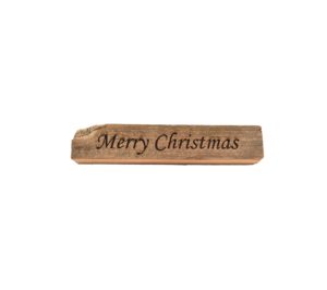Reclaimed barn wood block sign that reads, "Merry Christmas".