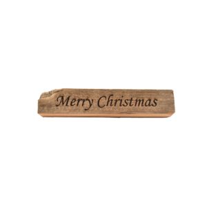 Reclaimed barn wood block sign that reads, "Merry Christmas".