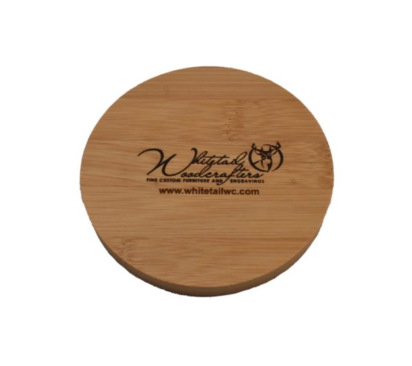 Custom engraved bamboo coaster.