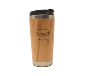 Custom engraved bamboo travel mug.