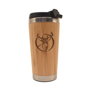 Custom engraved bamboo travel mug.