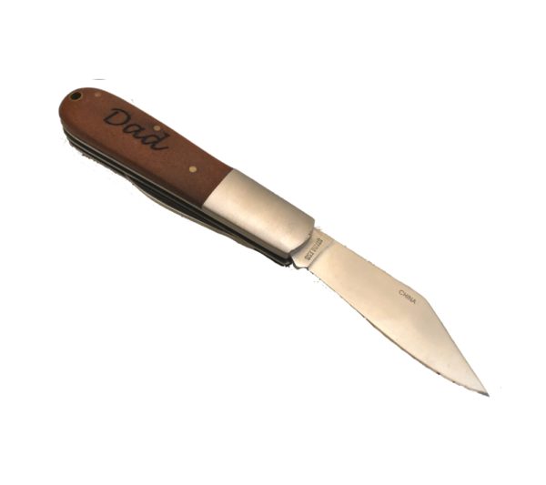 Barlow pocket knife engraved with the word, "Dad".