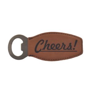 Engraved leather bottle opener.