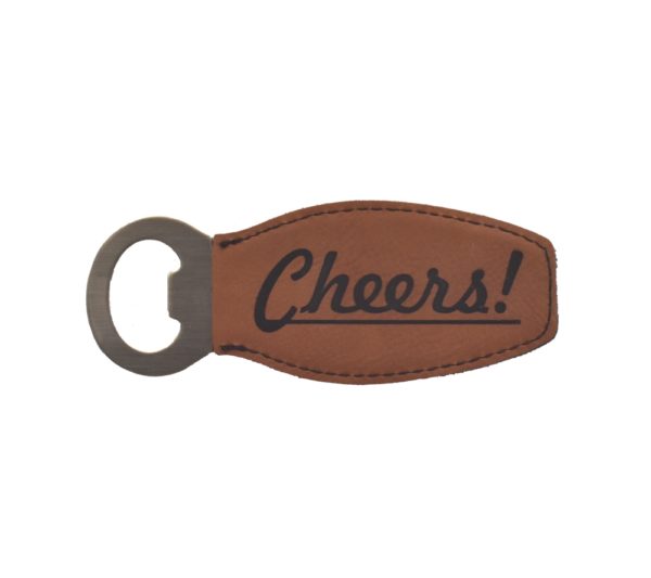 Engraved leather bottle opener.