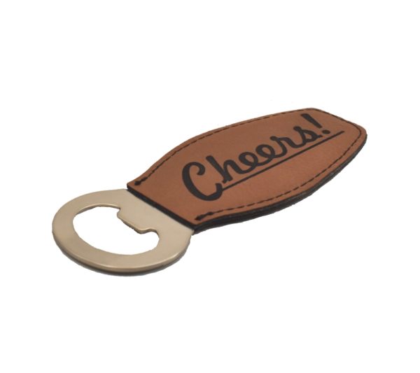 Engraved leather bottle opener.