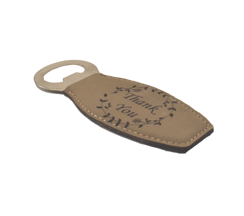 Thank You Engraved Leather Bottle Opener - Whitetail Woodcrafters