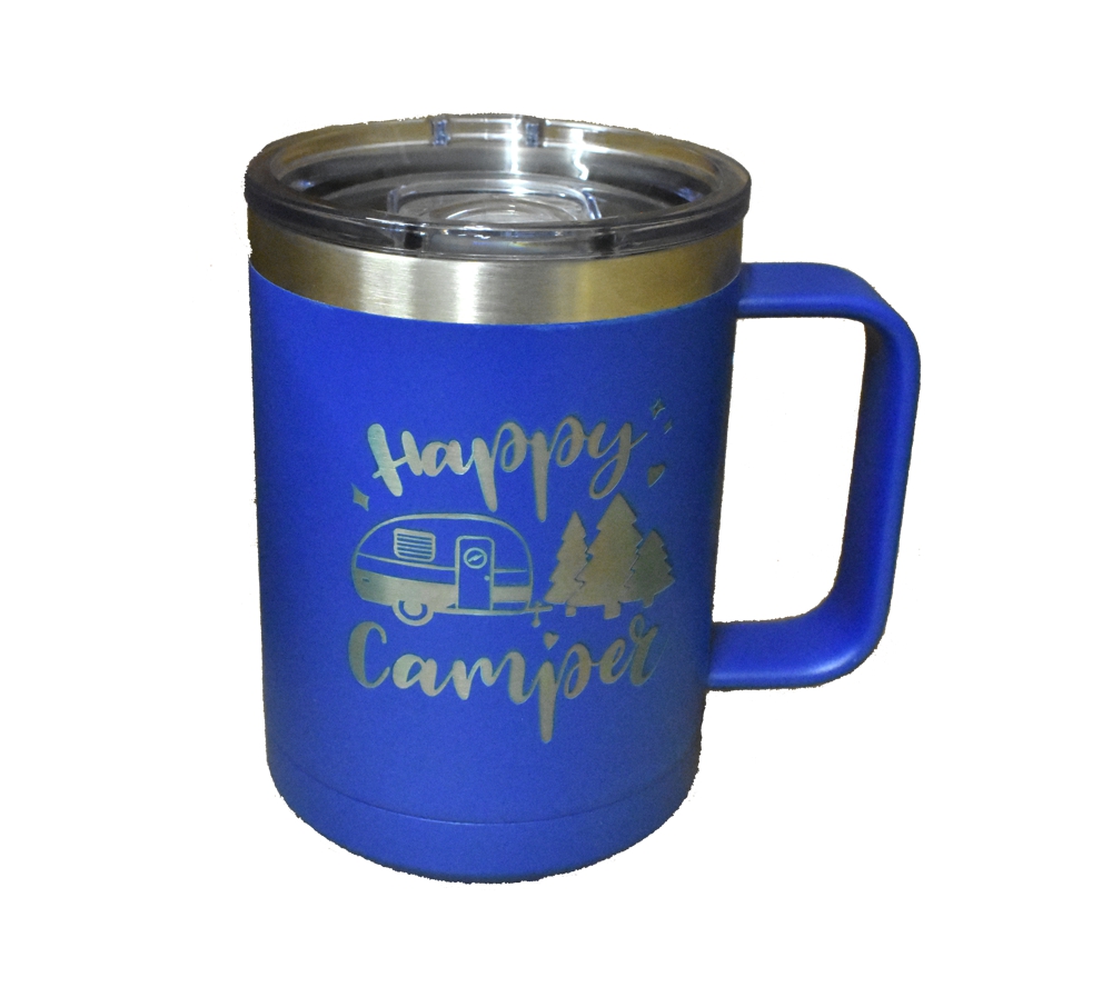 Happy Camper Engraved Travel Coffee Mug - Whitetail Woodcrafters