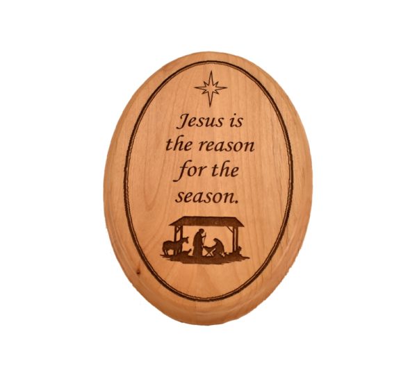 Engraved hardwood, oval sign.