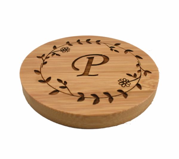 Engraved bamboo coaster.