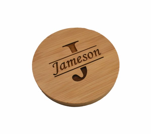 Engraved bamboo coaster.