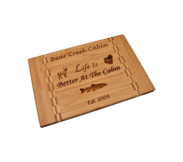 Personalized Happy Campers Live Here - 2 Tone Bamboo Cutting Board