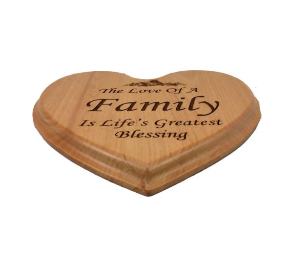 Engraved hardwood, heart shaped sign.