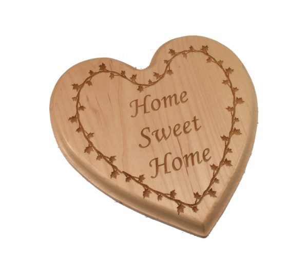 Heart shaped made from heartwood and with a custom engraving.