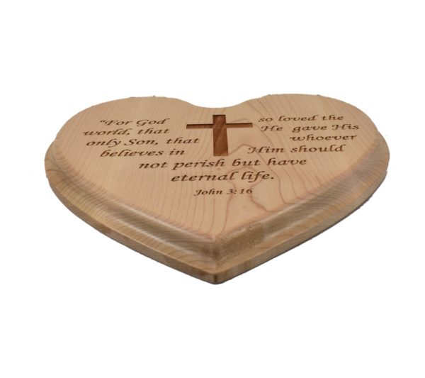 Heart shaped, engraved hardwood sign.