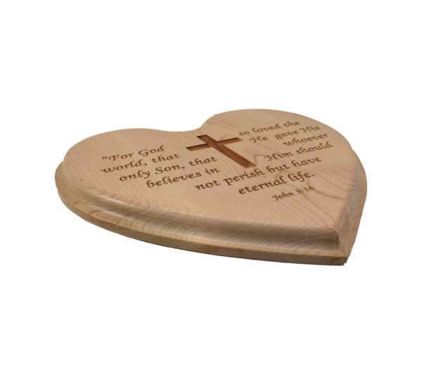 Heart shaped, engraved hardwood sign.
