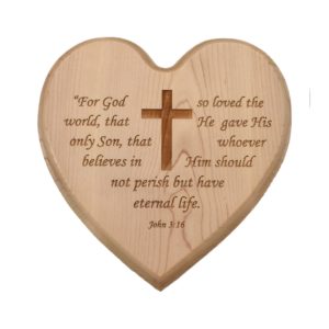 Heart shaped, engraved hardwood sign.